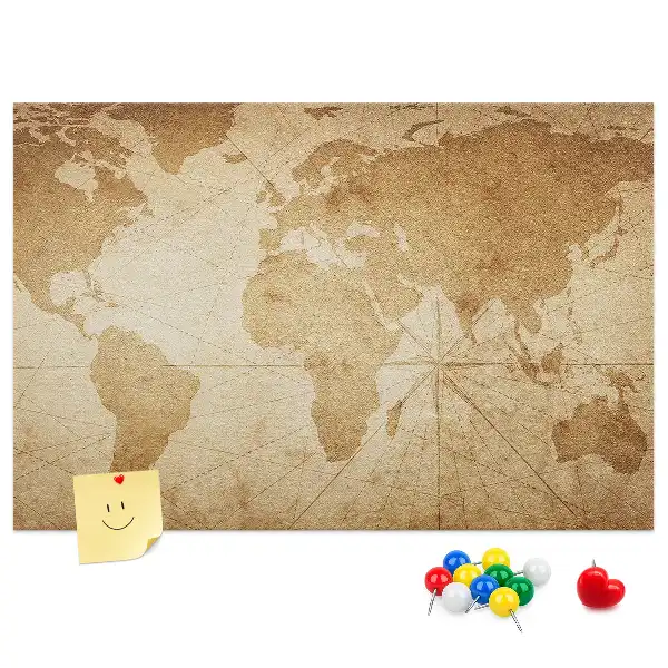 Vintage world map cork memo board