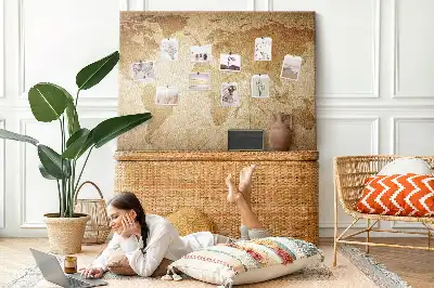 Vintage world map cork memo board