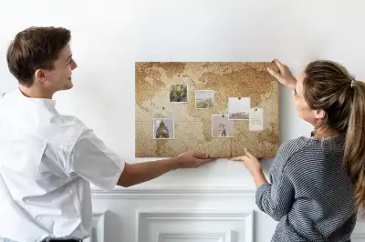 Vintage world map cork memo board