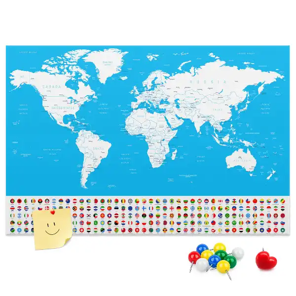 World Map Printed Cork Board with Countries Outline