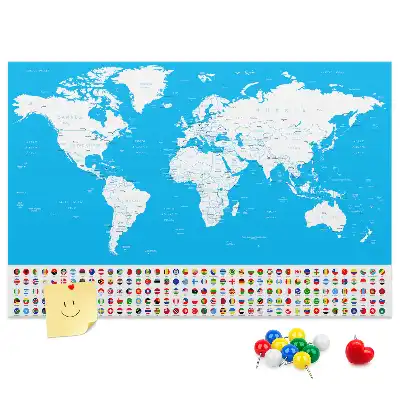 World Map Printed Cork Board with Countries Outline