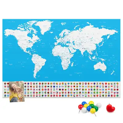 World Map Printed Cork Board with Countries Outline