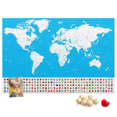 World Map Printed Cork Board with Countries Outline