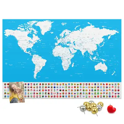 World Map Printed Cork Board with Countries Outline
