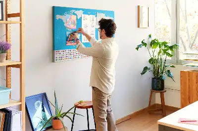 World Map Printed Cork Board with Countries Outline