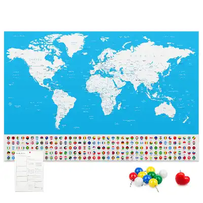 World Map Printed Cork Board with Countries Outline