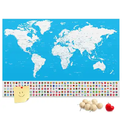 World Map Printed Cork Board with Countries Outline