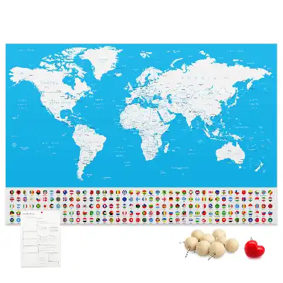World Map Printed Cork Board with Countries Outline