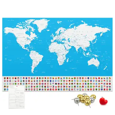 World Map Printed Cork Board with Countries Outline