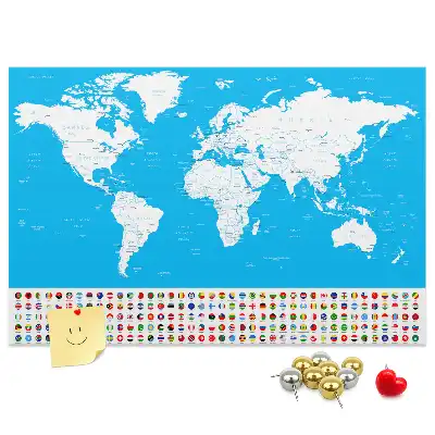 World Map Printed Cork Board with Countries Outline