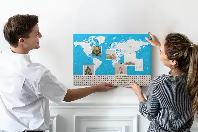 World Map Printed Cork Board with Countries Outline