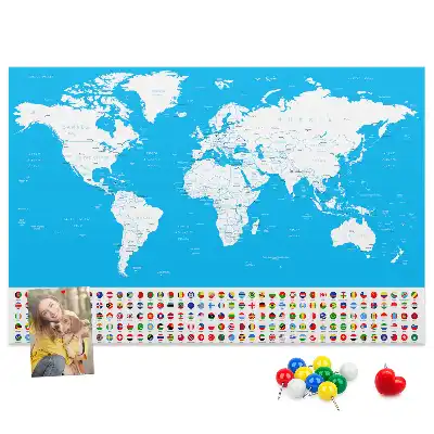 World Map Printed Cork Board with Countries Outline