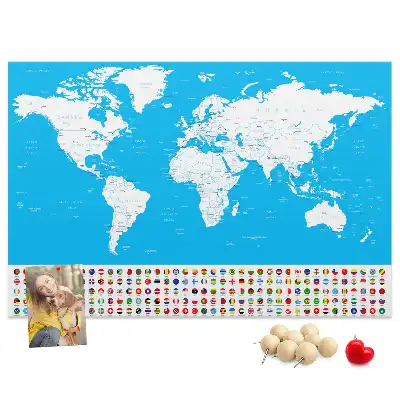 World Map Printed Cork Board with Countries Outline