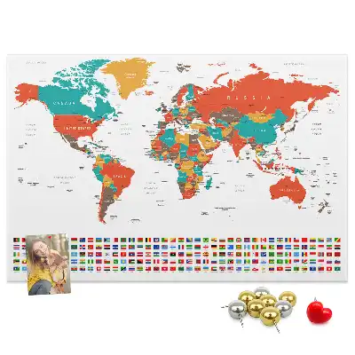 Printed Cork Memo Board Colorful world map