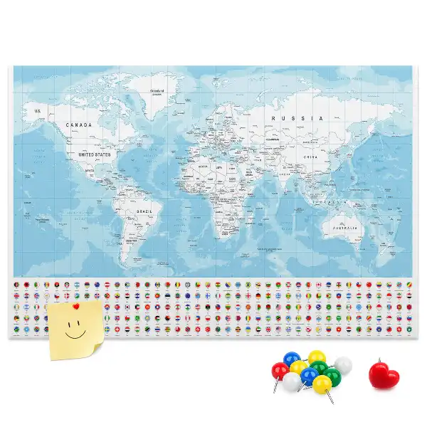 Cork Memo Board with Continent Map Illustration