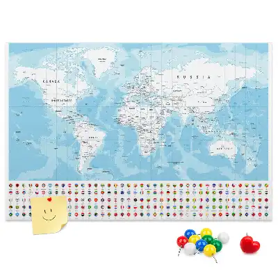Cork Memo Board with Continent Map Illustration