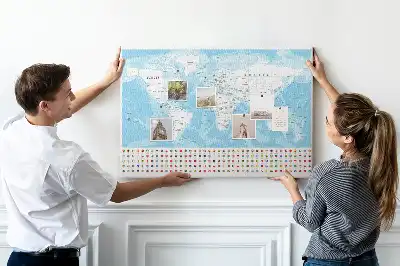 Cork Memo Board with Continent Map Illustration