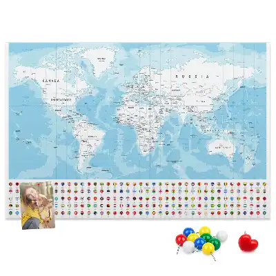 Cork Memo Board with Continent Map Illustration