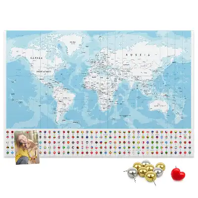 Cork Memo Board with Continent Map Illustration