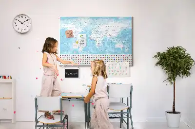Cork Memo Board with Continent Map Illustration