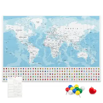 Cork Memo Board with Continent Map Illustration
