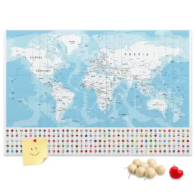Cork Memo Board with Continent Map Illustration
