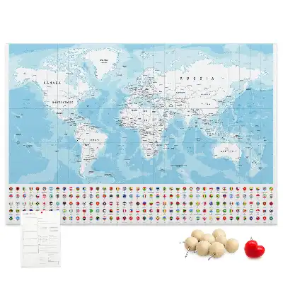 Cork Memo Board with Continent Map Illustration