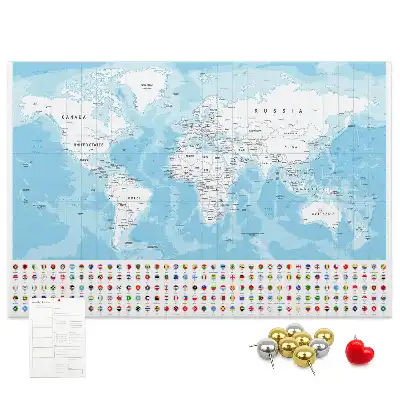 Cork Memo Board with Continent Map Illustration