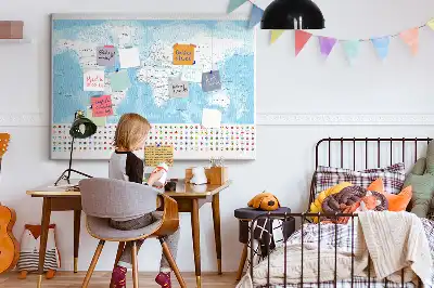 Cork Memo Board with Continent Map Illustration