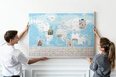 Cork Memo Board with Continent Map Illustration