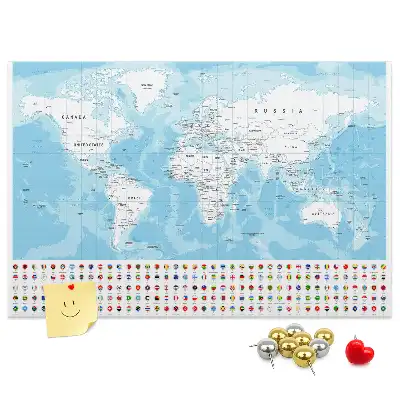Cork Memo Board with Continent Map Illustration