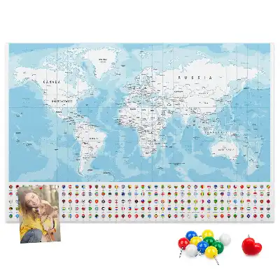 Cork Memo Board with Continent Map Illustration
