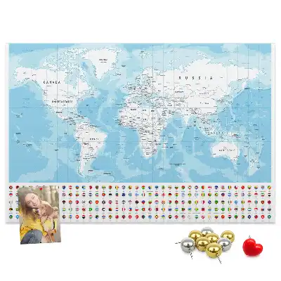 Cork Memo Board with Continent Map Illustration