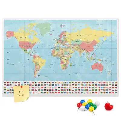 World Map Printed Cork Memo Board