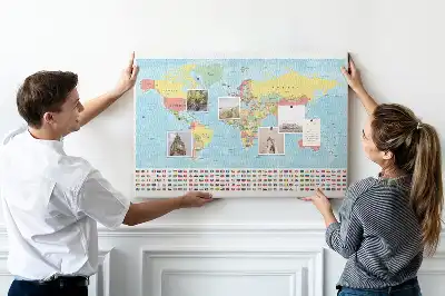World Map Printed Cork Memo Board