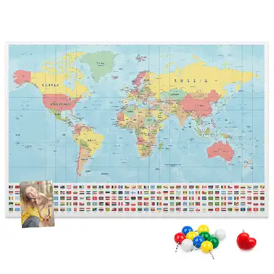 World Map Printed Cork Memo Board
