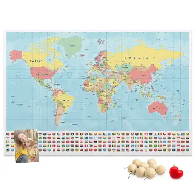 World Map Printed Cork Memo Board