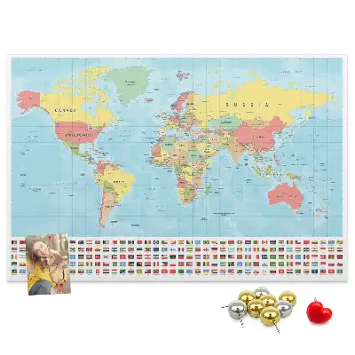 World Map Printed Cork Memo Board