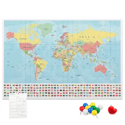 World Map Printed Cork Memo Board