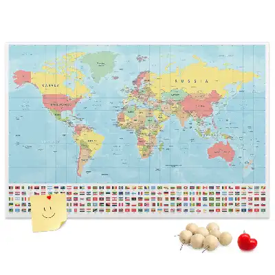 Printed Cork Memo Board Geography world map