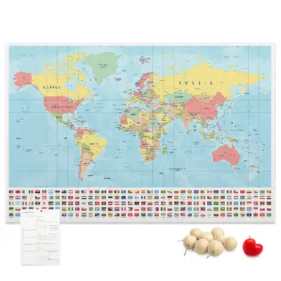 World Map Printed Cork Memo Board