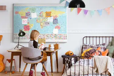 Printed Cork Memo Board Geography world map