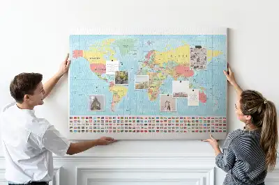 World Map Printed Cork Memo Board