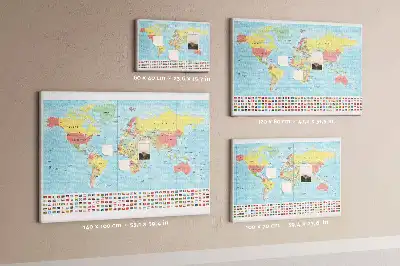 World Map Printed Cork Memo Board