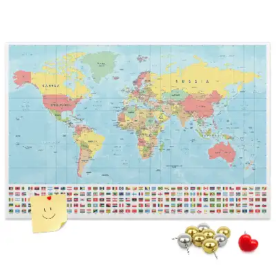 World Map Printed Cork Memo Board