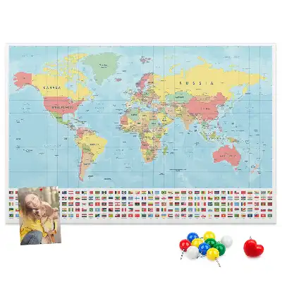 Printed Cork Memo Board Geography world map