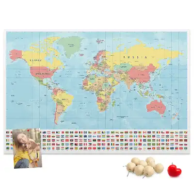 World Map Printed Cork Memo Board