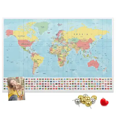 World Map Printed Cork Memo Board
