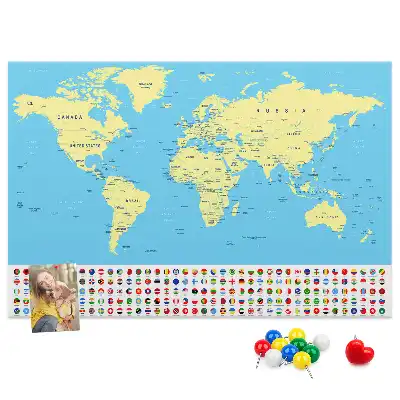 Classic world map cork memo board