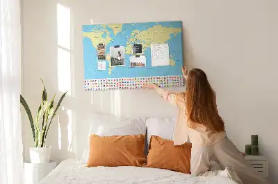 Classic world map cork memo board